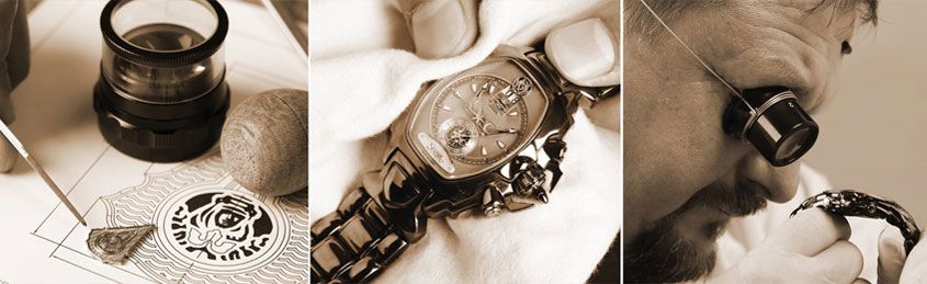 Primeros planos de un reloj de pulsera en proceso de fabricación