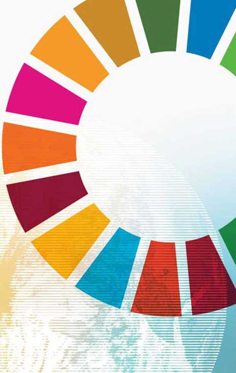 Rueda de colores de los ODS con el planeta Tierra