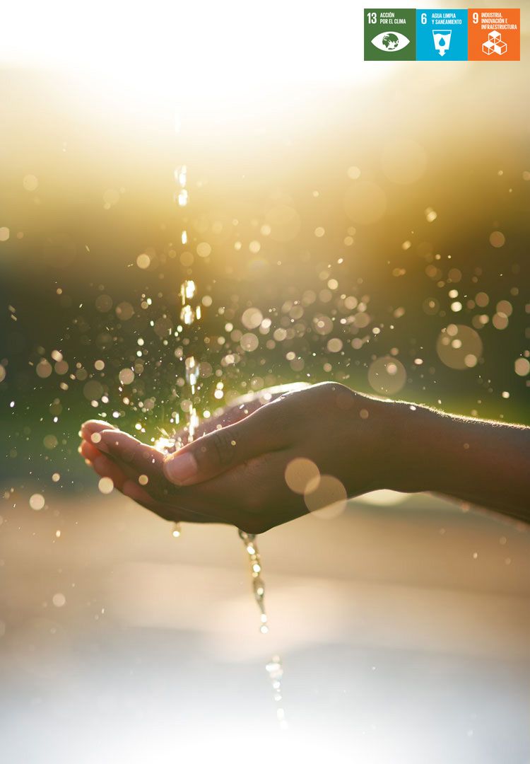 Closeup shot of hands held out under a stream of water